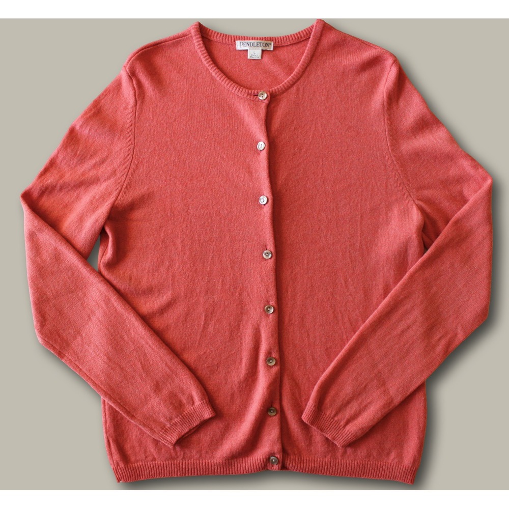 Pendleton Lambswool Button Front Cardigan Sweater Large Coral Preppy Classic